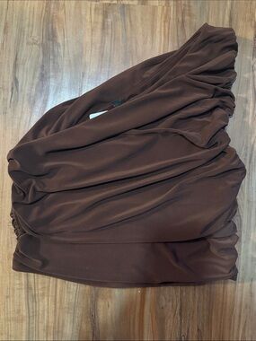Express Brown Asymmetrical Draped Skirt